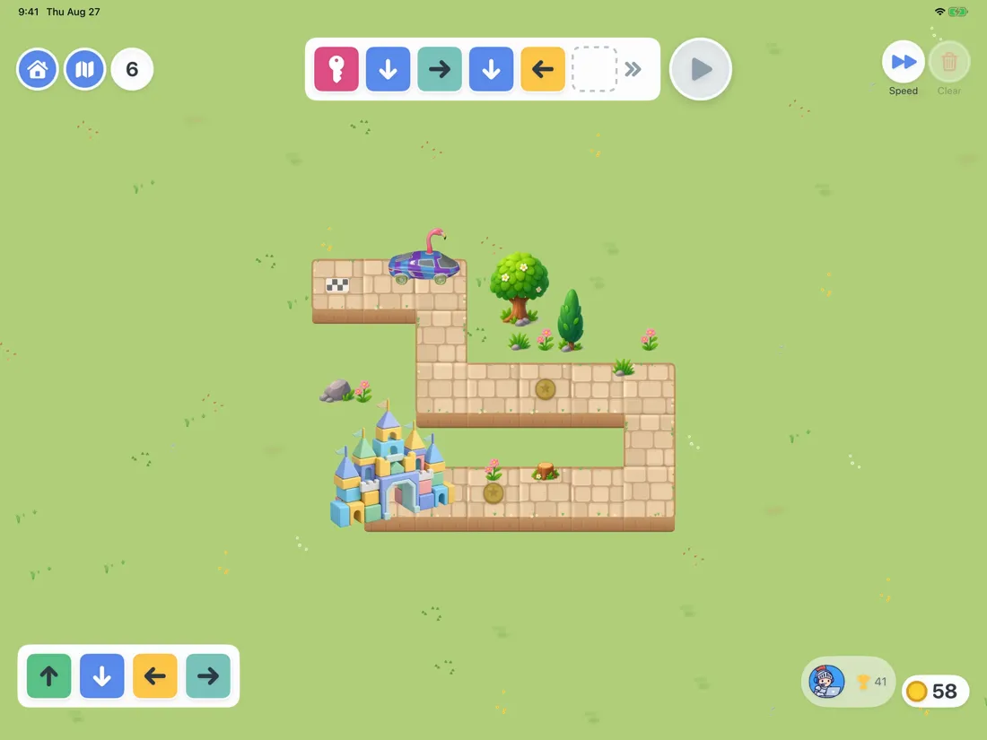 Level 6, a short road on grass