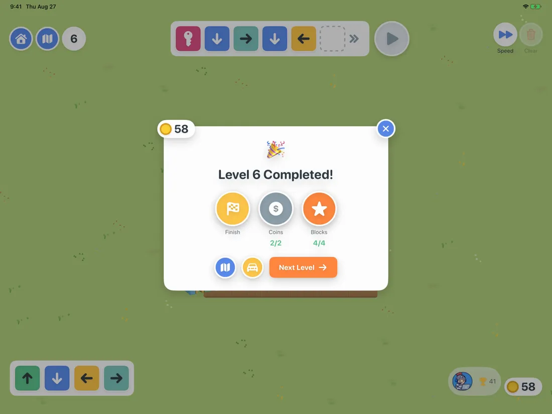 Level complete panel with three trophies